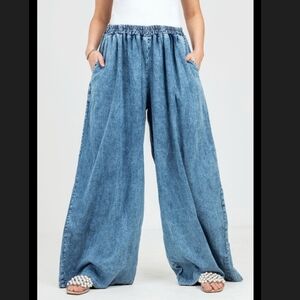 Wide-Leg Denim Pants